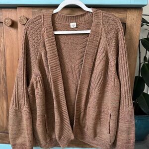 Cozy Tanaka Niime Brown Open-Front Sweater